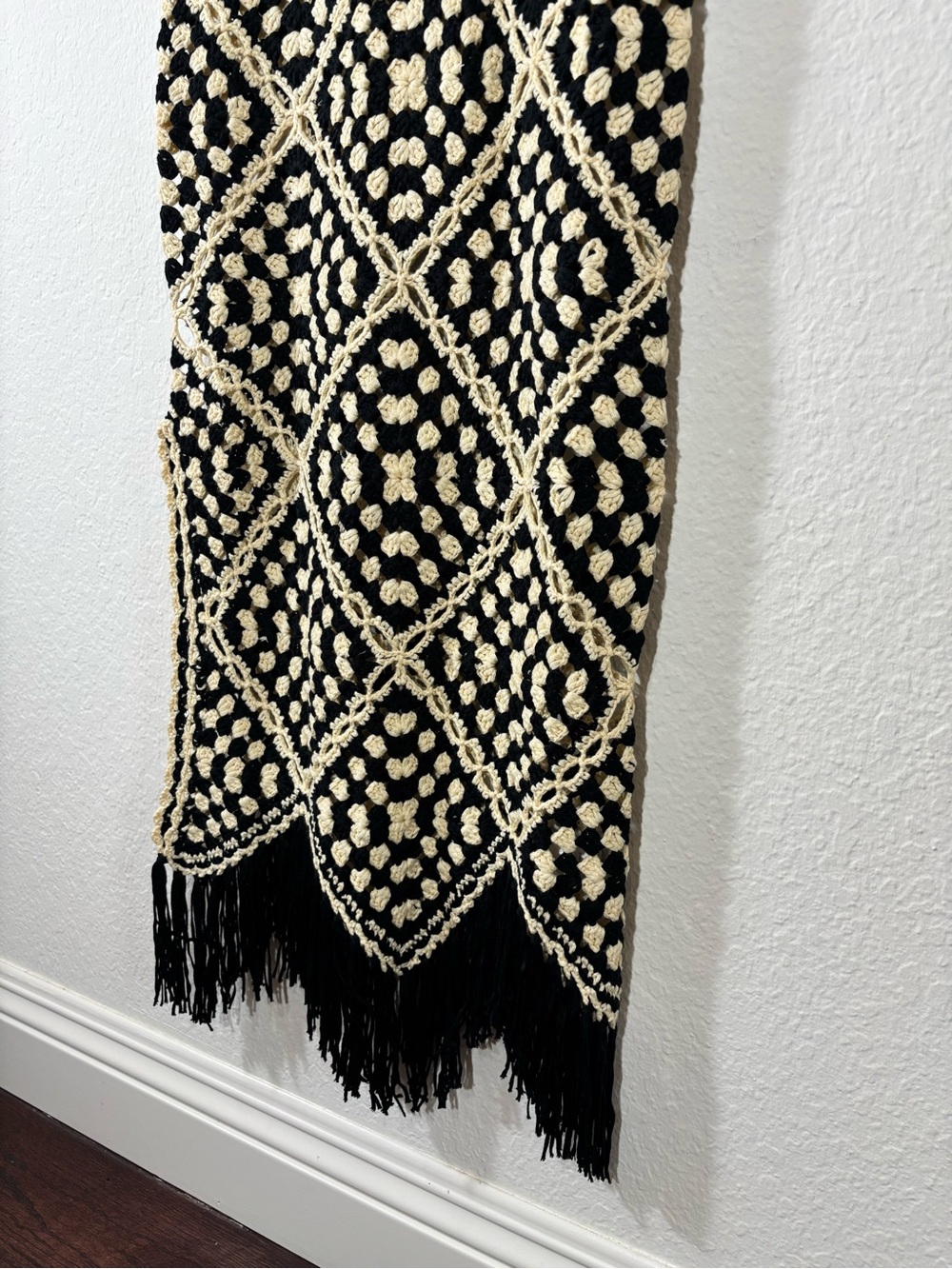 Elan Crochet Maxi Cover Up Dress Size Small Black Off White Cream Fringe NWT - Picture 9 of 15